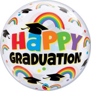 Ballon Bubble « Happy graduation » Caps & Rainbows 56cm – Qualatex