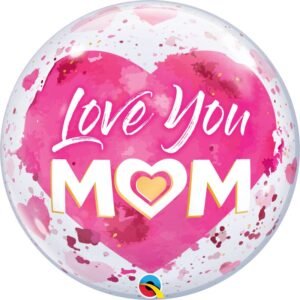 Ballon Bubble « Love you Mom » Coeur rose 56cm – Qualatex