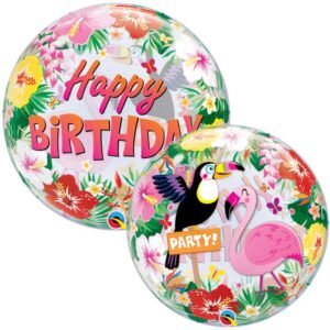 Ballon Bubble “Happy Birthday” Tropical party 56cm – Qualatex