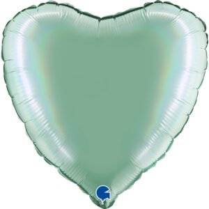 Ballon alu Coeur Vert holographique 45cm