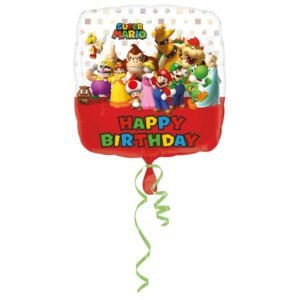 Ballon alu Mario « Happy birthday » carré 43cm – Amscan