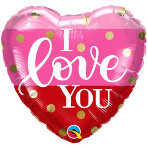 Ballon Alu 45cm « I Love You » Points d’or – Qualatex