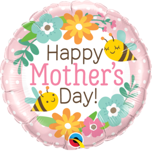 Ballon Alu 45cm « Happy Mother’s Day » Abeilles et fleurs – Qualatex