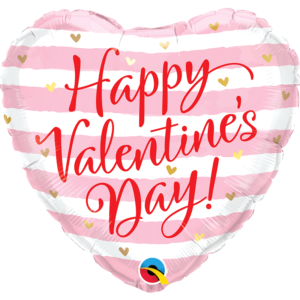 Ballon Alu 45cm « Happy Valentine’s Day » Rayures roses – Qualatex