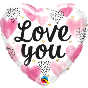 Ballon Alu 45cm « Love You » Cœurs roses – Qualatex