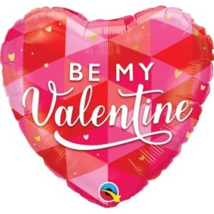 Ballon Alu 45cm « Be My Valentine » Cœur géométriques – Qualatex