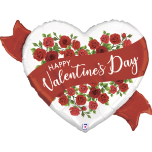 Ballon Alu 94cm « Happy Valentine’s Day » Roses rouges – Grabo