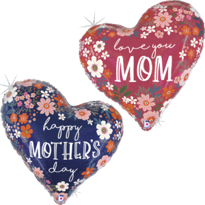 Ballon Alu 89cm « Happy Mother’s Day » Cœur Floral 2 Faces – Grabo