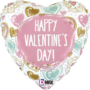 Ballon Alu 45cm « Happy Valentine’s Day » Griffonnages – Grabo