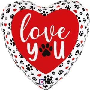Ballon Alu 45cm « Love You » Empreintes de pattes – Grabo