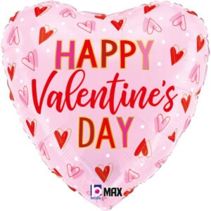 Ballon Alu 45cm “Happy Valentine’s Day” Cœurs Rouge et Rose – Grabo