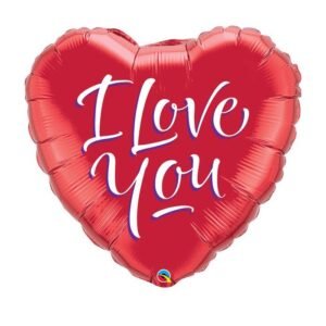 Ballon Alu 45cm « I love you » Script blanc – Qualatex