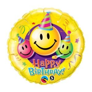 Ballon Alu 45cm « Happy Birthday » Smiley Faces – Qualatex