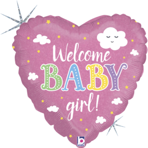 Ballon Alu 45cm « Welcome Baby Girl » Coeur – Grabo