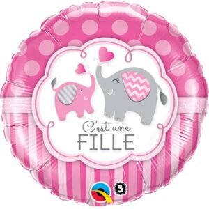 Ballon Alu 45cm « C’est Une Fille » Eléphants – Qualatex