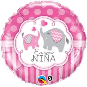 Ballon Alu 45cm « Es Una Nina » Eléphants – Qualatex