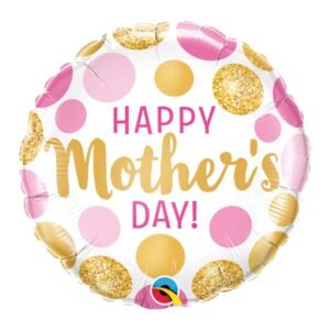 Ballon Alu 45cm « Happy Mother’s Day » Points roses et dorés – Qualatex