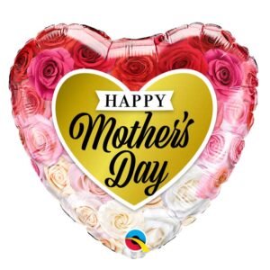 Ballon Alu 45cm »Happy  Mother’s Day » Roses Cœur doré – Qualatex