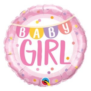 Ballon Alu 45cm « Baby Girl » Bannière et points – Qualatex