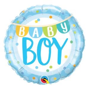 Ballon Alu 45cm « Baby Boy » Bannière et points – Qualatex