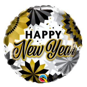 Ballon Alu 45cm « Happy New Year » Noir et Or – Qualatex